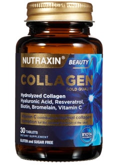 NUTRAXIN Nutraxin Beauty Gold Collagen Containing Hyaluronic acid, Biotin, Vitamin C supports Skin Moisturization, Elasticity and reduces Wrinkles 30 Tablets  - Image 3