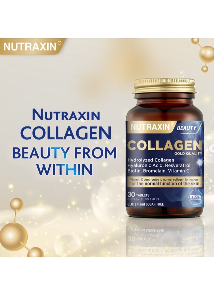 NUTRAXIN Nutraxin Beauty Gold Collagen Containing Hyaluronic acid, Biotin, Vitamin C supports Skin Moisturization, Elasticity and reduces Wrinkles 30 Tablets  - Image 4