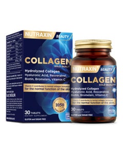 NUTRAXIN Nutraxin Beauty Gold Collagen Containing Hyaluronic acid, Biotin, Vitamin C supports Skin Moisturization, Elasticity and reduces Wrinkles 30 Tablets  - Image 1
