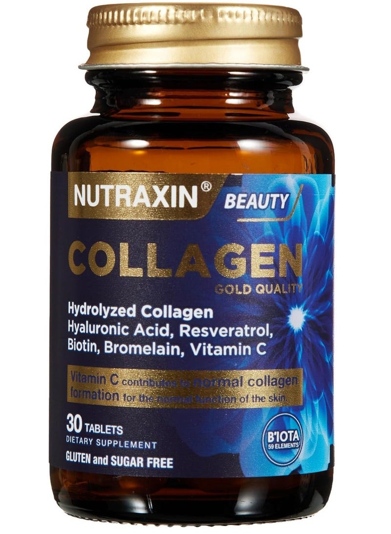 نوتركسين نوتراكسين بيوتي جولد كولاجين يحتوي على حمض الهيالورونيك والبيوتين وفيتامين C يدعم ترطيب البشرة ومرونتها ويقلل التجاعيد 30 قرصًا - Image 4