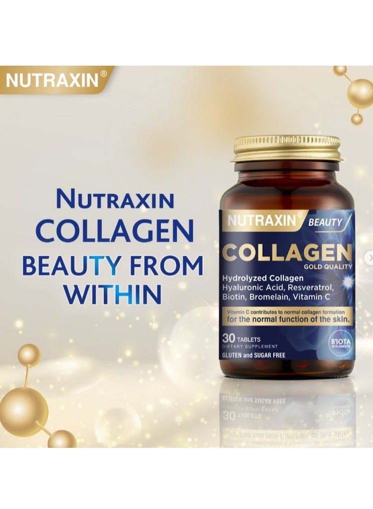 نوتركسين نوتراكسين بيوتي جولد كولاجين يحتوي على حمض الهيالورونيك والبيوتين وفيتامين C يدعم ترطيب البشرة ومرونتها ويقلل التجاعيد 30 قرصًا - Image 2