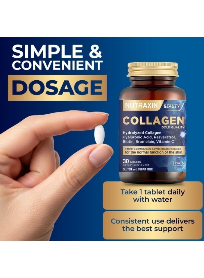 Nutraxin Beauty Gold Collagen Containing Hyaluronic acid, Biotin, Vitamin C supports Skin Moisturization, Elasticity and reduces Wrinkles 30 Tablets - Image 4