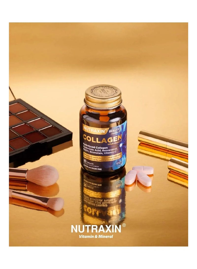 Nutraxin Beauty Gold Collagen Containing Hyaluronic acid, Biotin, Vitamin C supports Skin Moisturization, Elasticity and reduces Wrinkles 30 Tablets - Image 3