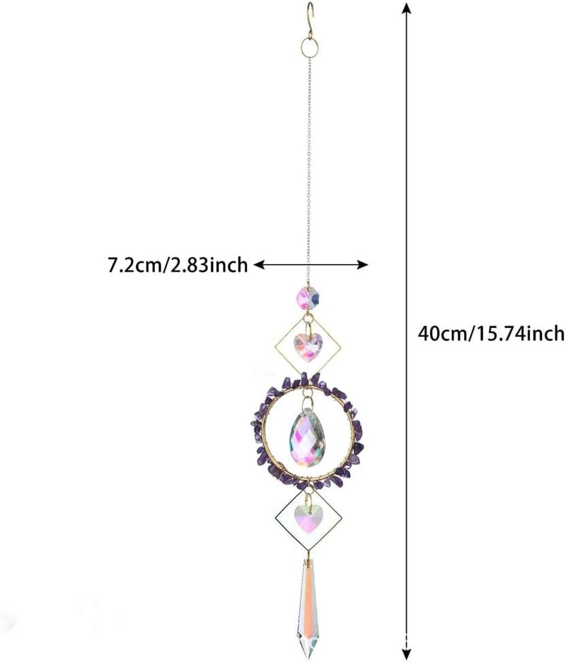 HOSTEESSCHOICE Crystal Suncatchers Window Hanging Wind Chime Pendant Ornament with Rough Stones Amethyst,for Home, Garden Tree Plants, and Meditation Decor (Purple) - Image 3