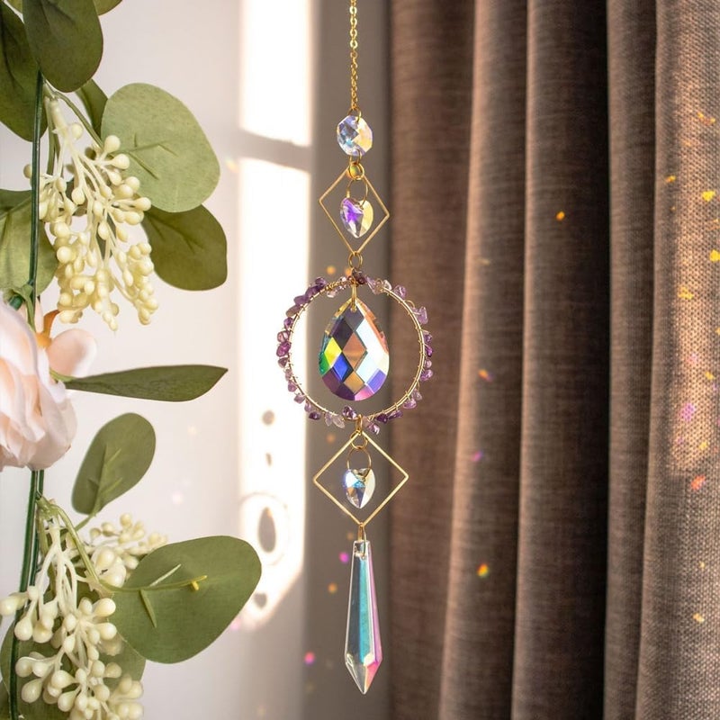 HOSTEESSCHOICE Crystal Suncatchers Window Hanging Wind Chime Pendant Ornament with Rough Stones Amethyst,for Home, Garden Tree Plants, and Meditation Decor (Purple) - Image 4