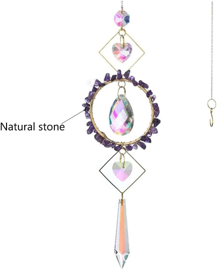 HOSTEESSCHOICE Crystal Suncatchers Window Hanging Wind Chime Pendant Ornament with Rough Stones Amethyst,for Home, Garden Tree Plants, and Meditation Decor (Purple) - Image 2