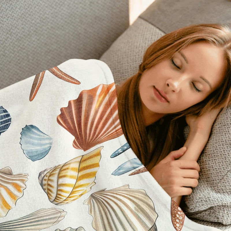 MIEPOS Shell with Conch Starfish Throw Blanket – Soft, Cozy, and Lightweight Decor Flannel Blanket Ideal for Couch, Office, and Travel – Fuzzy, Fluffy, Plush Warmth for Women Girls 80×60 Inch - Image 4