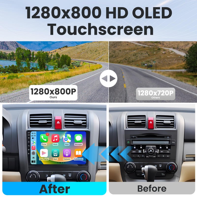 Jufodrca Car Radio Stereo for Honda CRV 2007-2011: 4 Core + 64G HD Touch Screen Head Unit - Wireless CarPlay Andriod Auto GPS Bluetooth RDS FM Mirror Link Backup Camera SWC - Image 3
