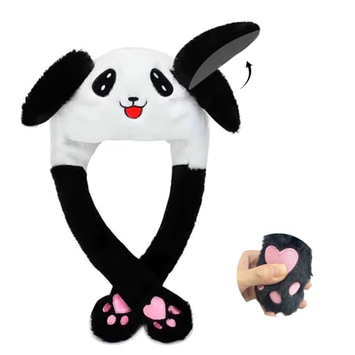 Flavizo Animal Hat with Ears Moving | Pressing Jumping Hat for Cosplay Party & Dress Up | Cute Panda Plush Headwear | Unique Panda Gifts for Women, Girls, Kids - Image 1