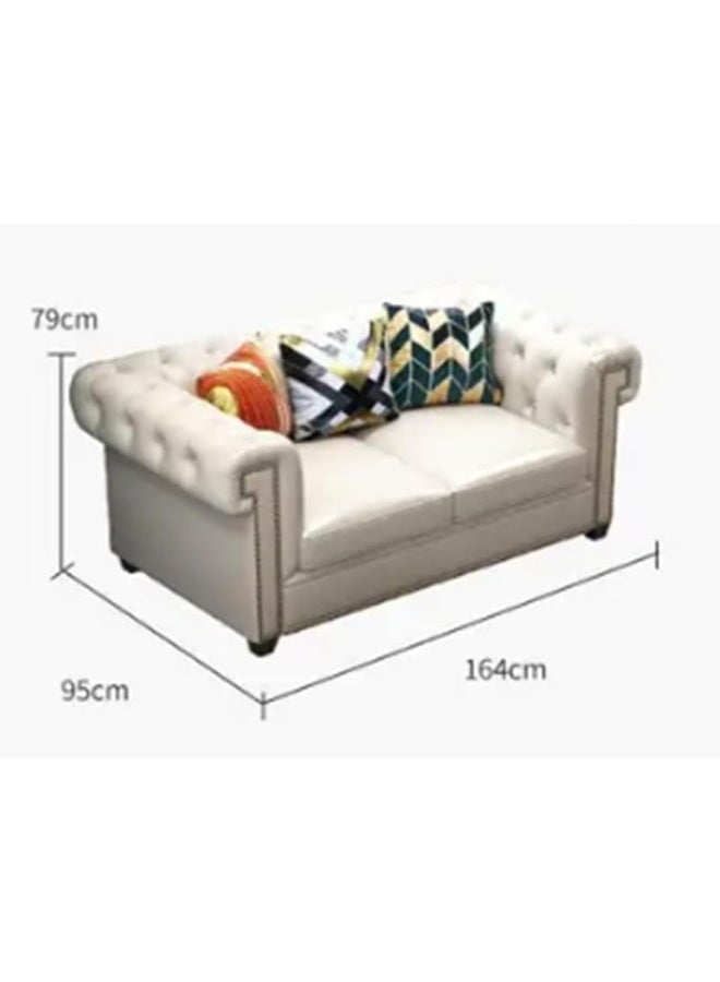 Comfynest Tufted Rolled Arm Chesterfield Sofa Faux Leather Beige Cushions Sofa  - Image 2