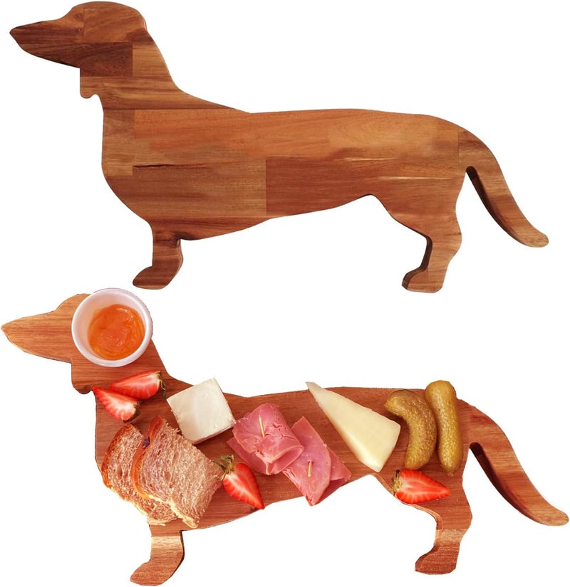 Heiboa Small Wood Charcuterie Cheese Board Set of 2 Dachshund Dog Shaped Solid Acacia Wood Serving Board Serving Platter Wooden Tray Dinner Plates Novelty Kitchen Gifts - Image 1