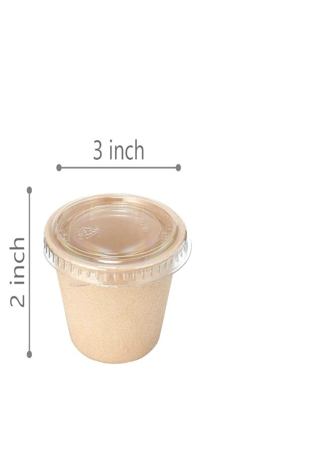 SNH Packing Bagasse Sauce Cup 4 Ounce Compostable Condiment Bagasse Cups With Lids 50 Pieces - Image 3