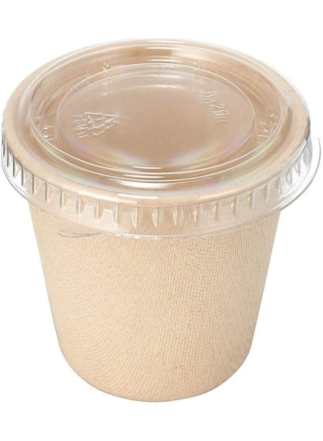 SNH Packing Bagasse Sauce Cup 4 Ounce Compostable Condiment Bagasse Cups With Lids 50 Pieces - Image 1