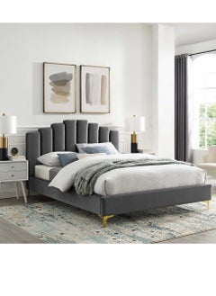 Wooden Twist Wooden Twist Olivia Velvet Upholstery Rectangular Bed Modern Luxury Bed Frame with Stylish Design (Queen Size)  - Image 1