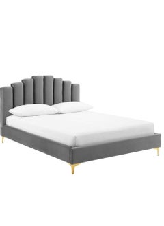 Wooden Twist Wooden Twist Olivia Velvet Upholstery Rectangular Bed Modern Luxury Bed Frame with Stylish Design (Queen Size)  - Image 2