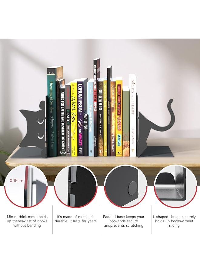 erorex Book Ends Cute Cat Bookend Decorative For Bedroom Library Office School Book Desktop Organizer - Image 3