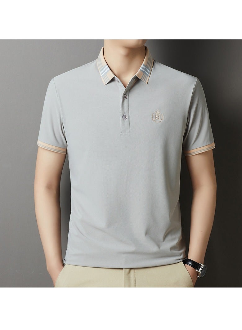 Casual And Fashionable Men's Lapel Embroidered Short Sleeved T-shirt With Ice Silk And High Elasticity Polo Shirt For Men - Image 1
