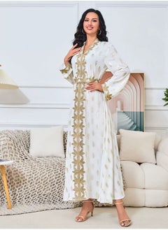 إسكدنيا إمرأة مسلمة Abaya حارّ ختم مساء ثوب , حزام سير عربيّة ثوب أبيض  - Image 2