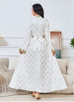 إسكدنيا إمرأة مسلمة Abaya حارّ ختم مساء ثوب , حزام سير عربيّة ثوب أبيض  - Image 3