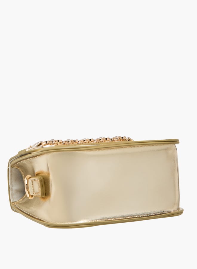 Little Missy Girls Embellished Crossbody Bag with Detachable Chain Strap and Button Closure  - Image 5