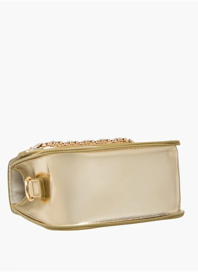 ميسي الصغيرة Girls Embellished Crossbody Bag with Detachable Chain Strap and Button Closure