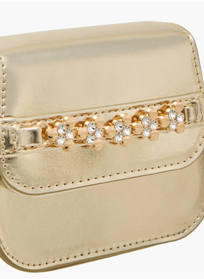 ميسي الصغيرة Girls Embellished Crossbody Bag with Detachable Chain Strap and Button Closure
