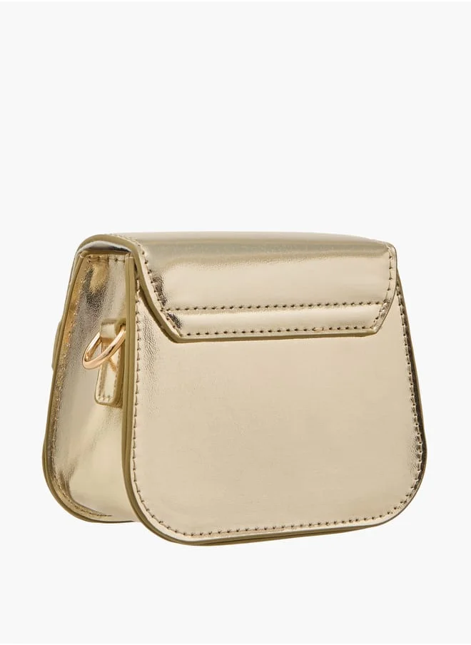 ميسي الصغيرة Girls Embellished Crossbody Bag with Detachable Chain Strap and Button Closure