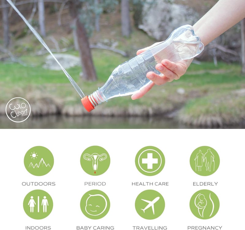 CuloClean.com دش بيديت محمول كولوكلين للمرحاض، للسفر، أو التخييم. متوافق مع أي زجاجة بلاستيكية. سري، صحي أو دش سفر، سدادة قابلة للتوصيل، فوهة بيديت للبرية (1 قطعة كورال) - Image 2