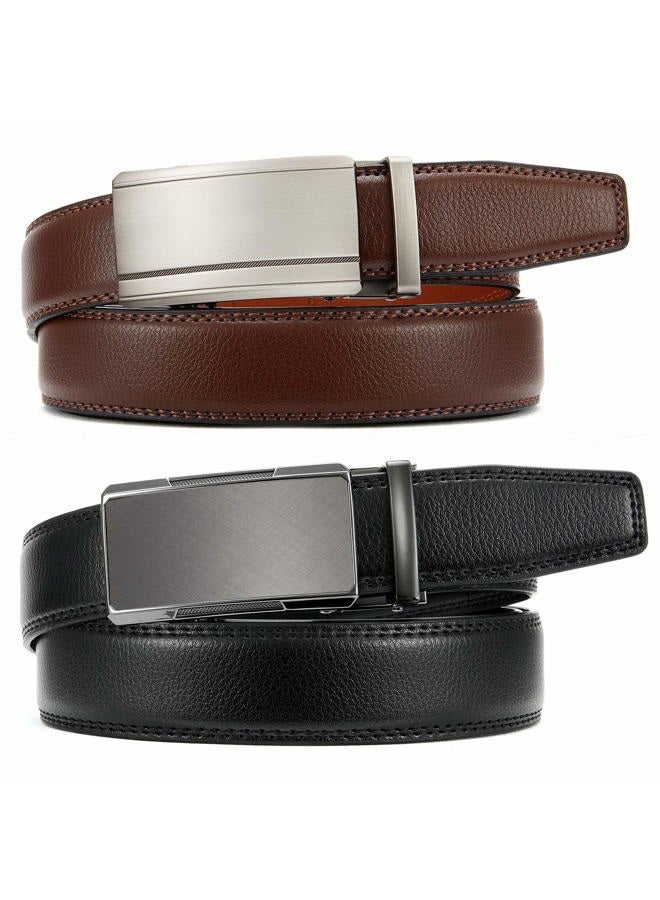 CHAOREN Mens Reversible Leather Belt 1 3/8", Jeans Belt Black & Brown with Not-Pull-Rotated Buckle, Adjustable Trim to Fit, Dark Brown & Black W Gun Buckle, 32" to 34" Waist Adjustable - Image 5