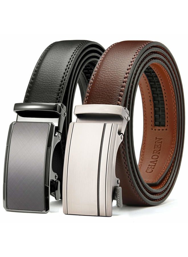 CHAOREN Mens Reversible Leather Belt 1 3/8", Jeans Belt Black & Brown with Not-Pull-Rotated Buckle, Adjustable Trim to Fit, Dark Brown & Black W Gun Buckle, 32" to 34" Waist Adjustable - Image 1