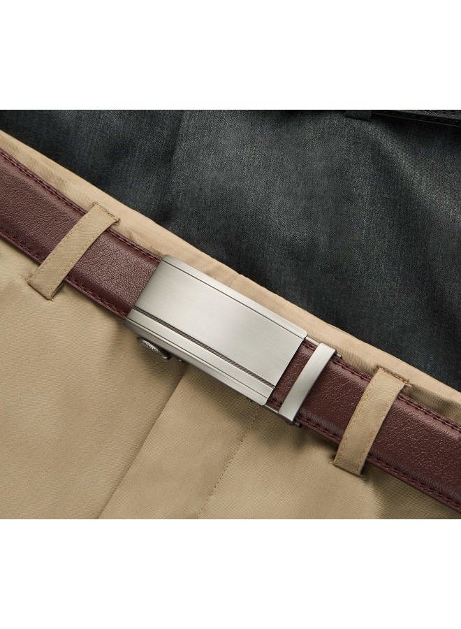 CHAOREN Mens Reversible Leather Belt 1 3/8", Jeans Belt Black & Brown with Not-Pull-Rotated Buckle, Adjustable Trim to Fit, Dark Brown & Black W Gun Buckle, 32" to 34" Waist Adjustable - Image 2