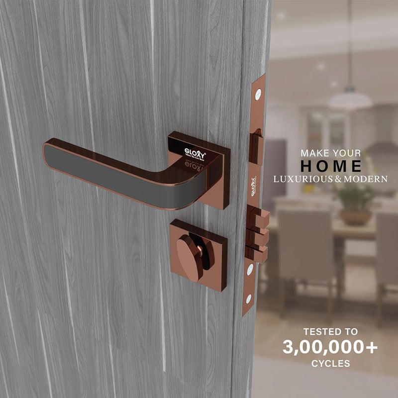 GLOXY Heavy Duty Door Locks for Main Door Main Door Lock Door Lock with Handle Door Locks for Bedroom Mortise Lock for All Door Rose Gold Black Finish 2 Years Warranty Pack of 1 - Image 4