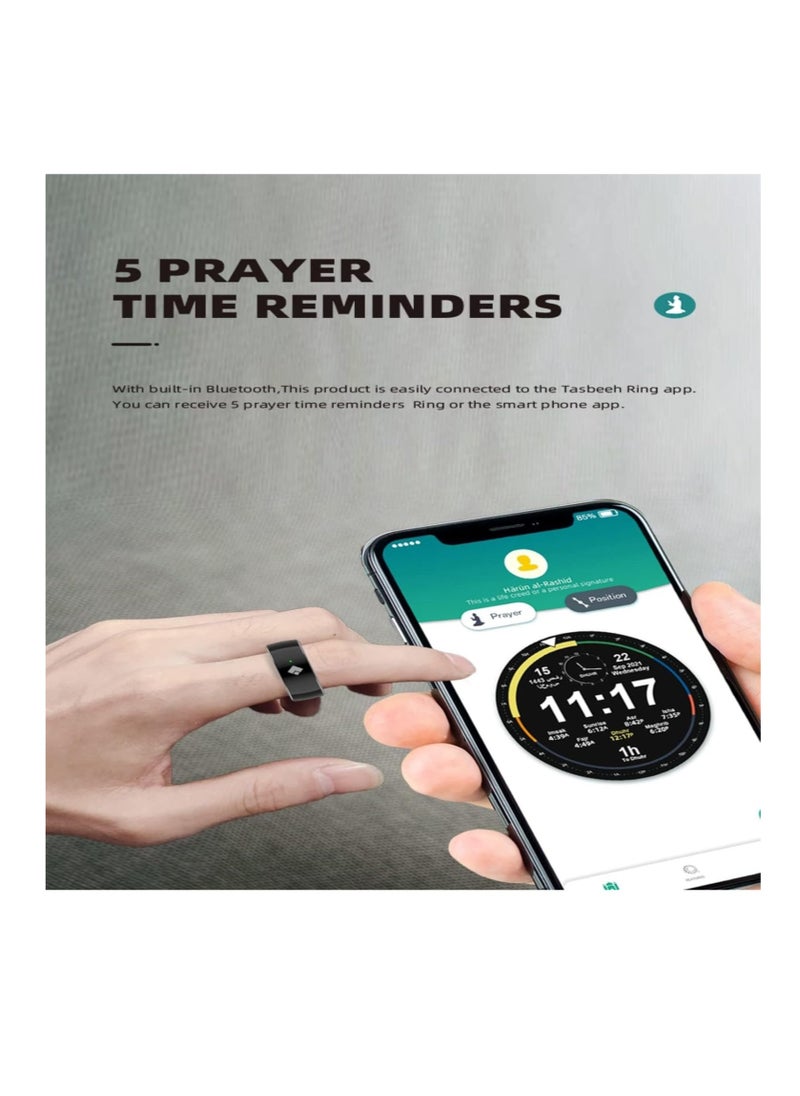 Equantu Smart Tasbih Ring Waterproof Qibla Ring Muslim Gift for All Ages with 5 Prayer Time Reminders & Custom Count Settings OLED Screen  - Image 4
