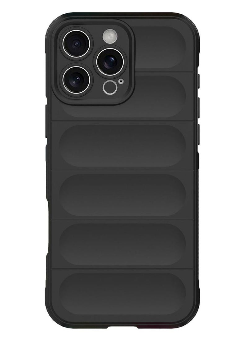 Case Cover For  iPhone 16 Pro Max  5G, Heavy Duty 3D Striped Pattern Sensory Soft Silicone Full Portection Shockproof Phone Case Black - Image 1