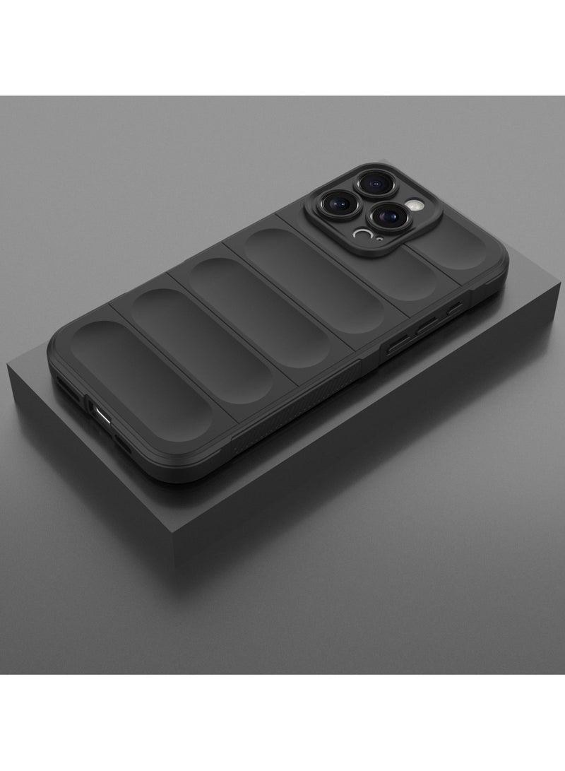 Case Cover For  iPhone 16 Pro Max  5G, Heavy Duty 3D Striped Pattern Sensory Soft Silicone Full Portection Shockproof Phone Case Black - Image 2