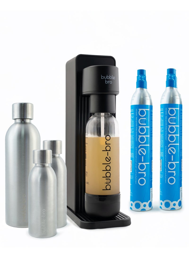bubble-bro bubblebro Versa Stainless Steel Edition - Comes with 2 x 60L CO₂ Cylinders, 1 x additional 1L SS Bottle & 2 x 500ML SS Bottles - Carbonate Any Drink - Limited Edition (Black) - Image 1