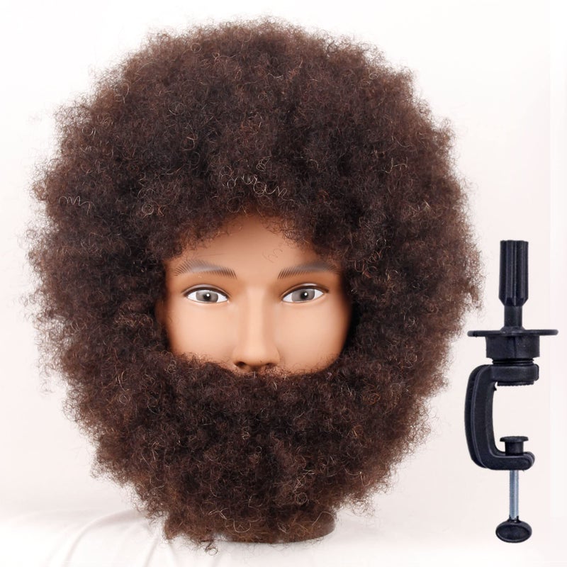 Newshair Newshair Male Mannequin Head for Braiding 4C Type 100 Human Hair 8 Afro Curly Hair Hairdresser Training Head African Cosmetology Doll Head for Styling Cornrow Braiding with Clamp Stand 