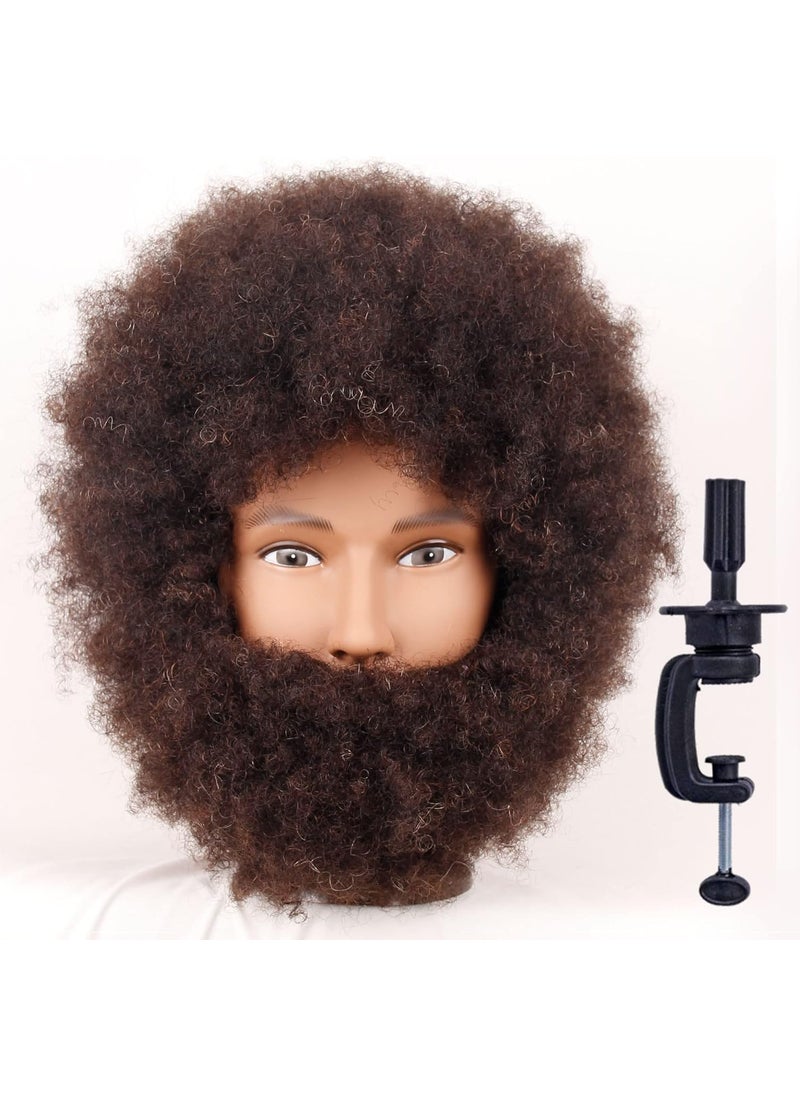 Newshair Male Mannequin Head for Braiding 4C Type 100% Human Hair 8" Afro Curly Hair Hairdresser Training Head African Cosmetology Doll Head for Styling Cornrow Braiding with Clamp Stand 