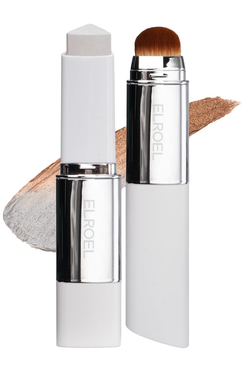 ELROEL Blanc Cover Cream Stick V White - Korean Color-Changing Foundation Stick with Volufiline - Medium to Full Coverage Dewy Finish Base Makeup - Dual-Ended with Detachable Brush (204 Tan) - Image 1
