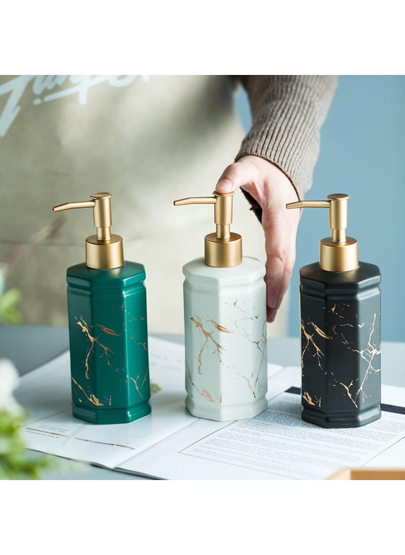 FabSeasons - FabSeasons Octagon Shaped Soap Dispenser with Pump, Italian Marble Pattern Dispensar Bottle for Liquid soap, Homemade Lotions and Essential Oil Green - Image 1