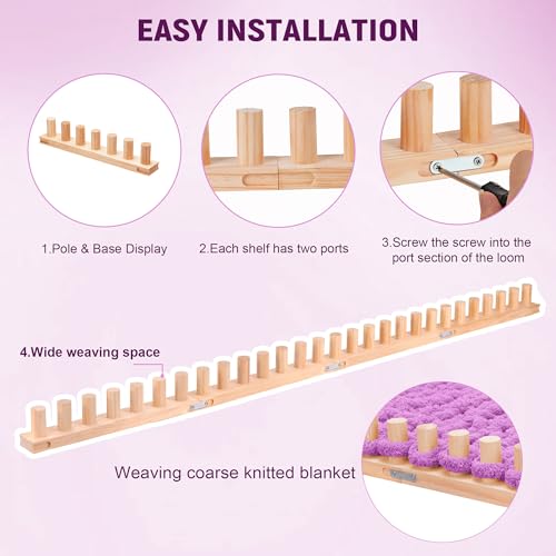MLLNFUE 55” Chunky Knitting Blanket Loom - Customizable Wood Chunky Yarn Loom - Adjustable Size & Detachable Design Chunky Knit Blanket - Hand Knitting Loom for Beginners and Home Decoration - Image 4