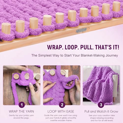 MLLNFUE 55” Chunky Knitting Blanket Loom - Customizable Wood Chunky Yarn Loom - Adjustable Size & Detachable Design Chunky Knit Blanket - Hand Knitting Loom for Beginners and Home Decoration - Image 5