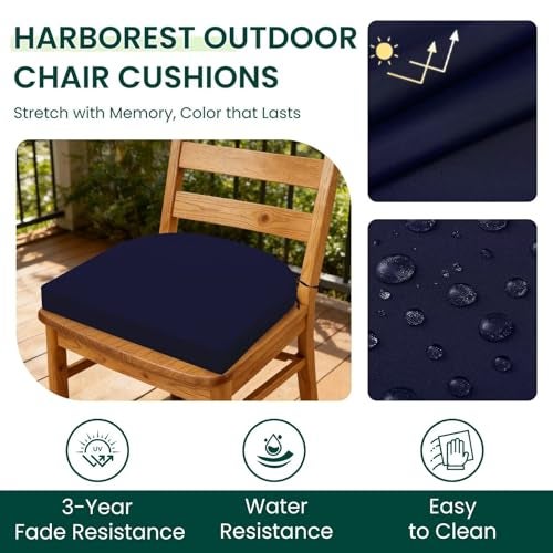 HARBOREST Outdoor Chair Cushions Set of 4 Water Resistant Patio Chair Cushions with Ties Outdoor Seat Cushions for Patio Furniture 17x16x2 Navy - Image 3
