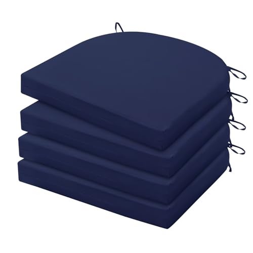 HARBOREST Outdoor Chair Cushions Set of 4 Water Resistant Patio Chair Cushions with Ties Outdoor Seat Cushions for Patio Furniture 17x16x2 Navy - Image 1