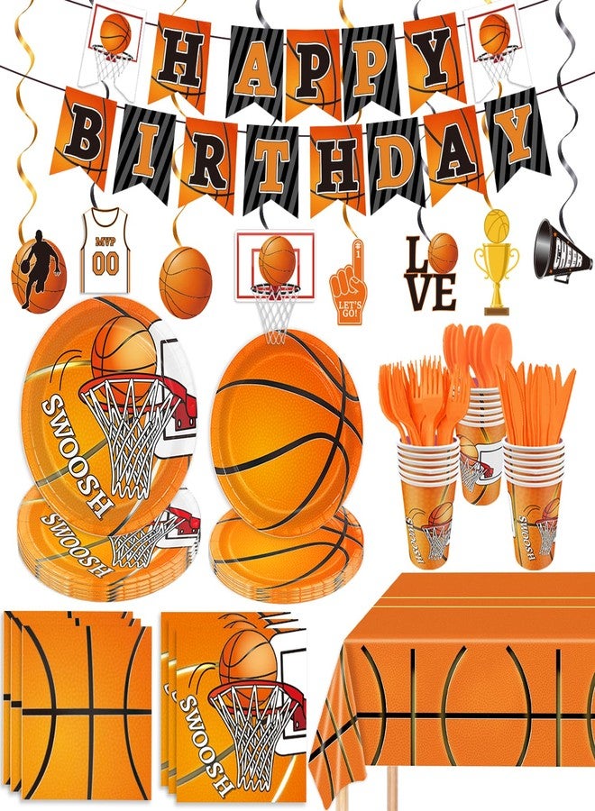 Oigco 178 Pcs Basketball Theme Birthday Party Decorations Basketball Party Supplies Set Include Plates, Napkin, Cup, Fork, Knives, Spoon, Tablecloth, Banner for Kids and Adults, Serves 24 Guests - Image 1
