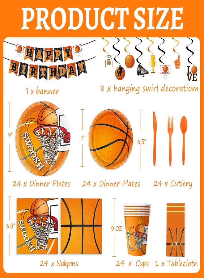 Oigco 178 Pcs Basketball Theme Birthday Party Decorations Basketball Party Supplies Set Include Plates, Napkin, Cup, Fork, Knives, Spoon, Tablecloth, Banner for Kids and Adults, Serves 24 Guests - Image 2