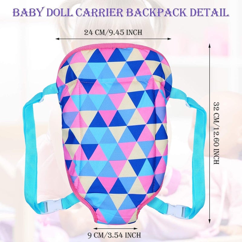 MAKINGTEC 2 Pieces Baby Doll Carrier Backpacks Doll Portable Bags Doll Carrier Front Storage Bags with Straps Doll Accessories Fit for Dolls from 14 to 18 Inches (Geometry and Heart Style) - Image 2