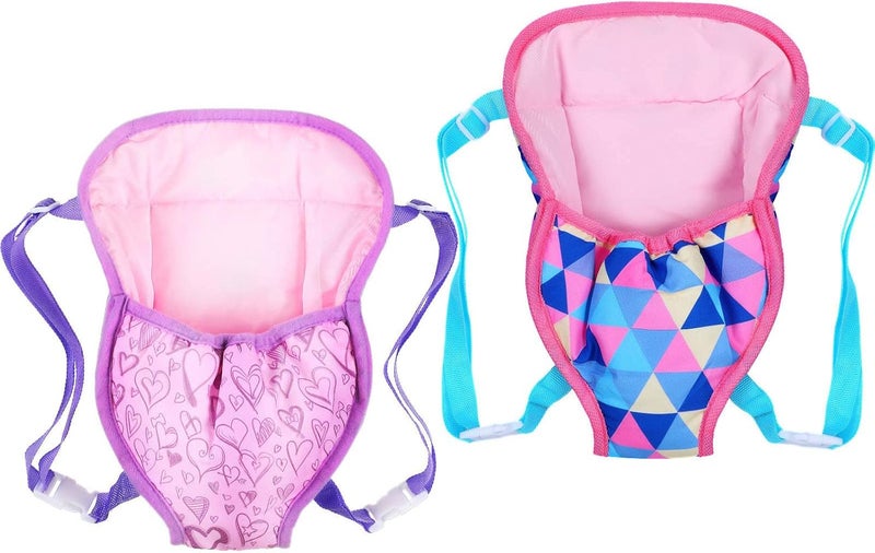 MAKINGTEC 2 Pieces Baby Doll Carrier Backpacks Doll Portable Bags Doll Carrier Front Storage Bags with Straps Doll Accessories Fit for Dolls from 14 to 18 Inches (Geometry and Heart Style) - Image 1