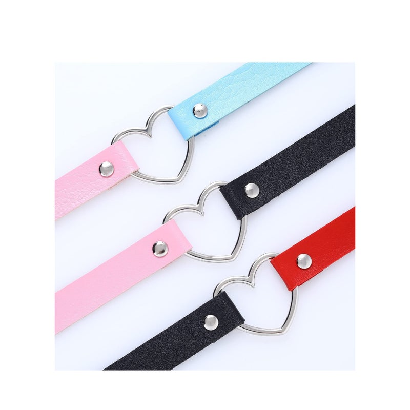 Zikra 3PCS PU Leather Choker, Women Vintage Heart Leather Choker, Choker Necklace Collar Neckband, for Women Party Cosplay Festival Decorations - Image 3
