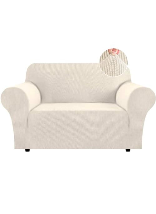 Flamingo P Flamingo P High Stretch Sofa Slipcover Non Slip Loveseat Covers for 2 Cushion Couch Washable Pet Furniture Protector Covers with Elastic Bottom Thick Jacquard Fabric Medium Biscotti Beige 